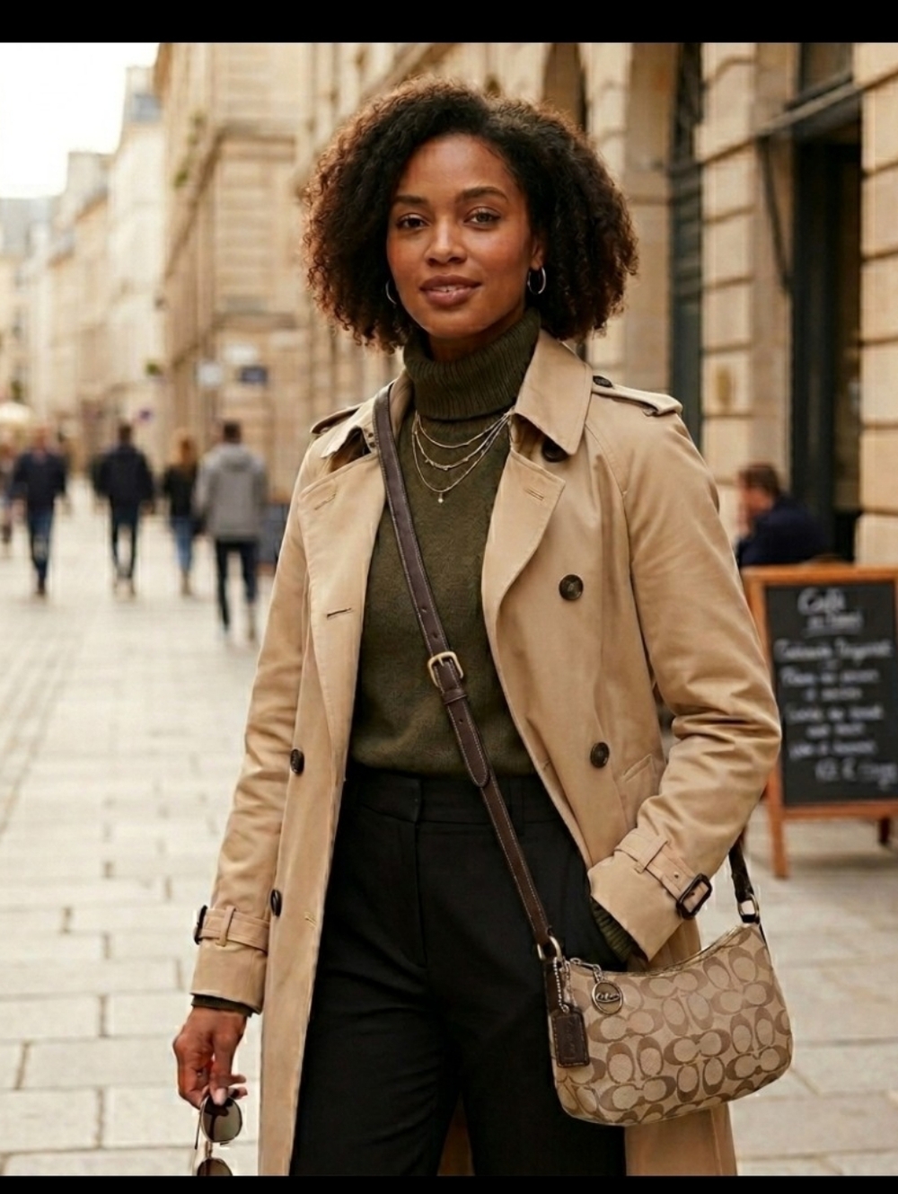 Coach Neutral Signature Mini Cream Crossbody with Dark Brown Trim